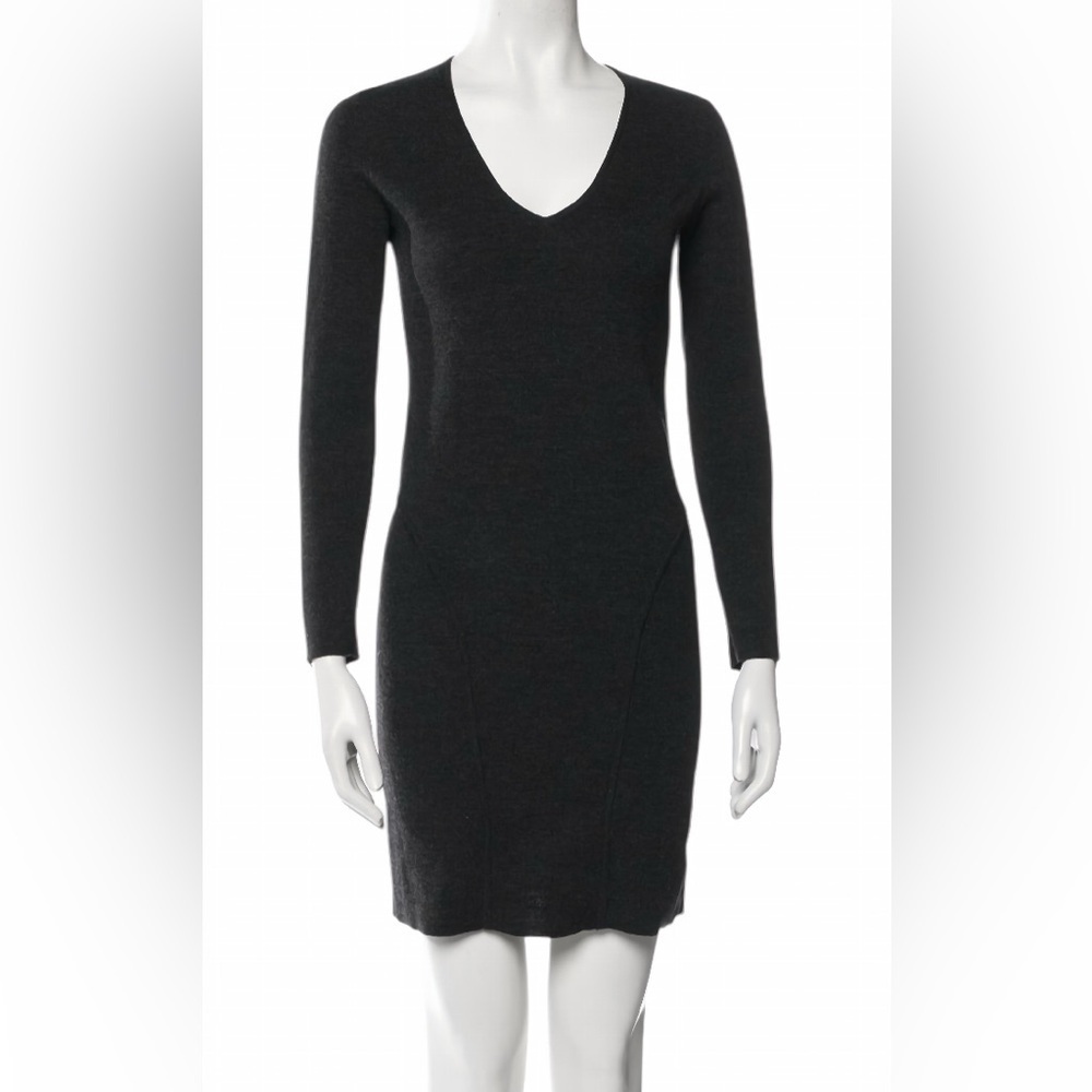 Theory Charcoal Wool Blend Sweater Dress Women’s S Long Sleeve V-Neck Bodycon